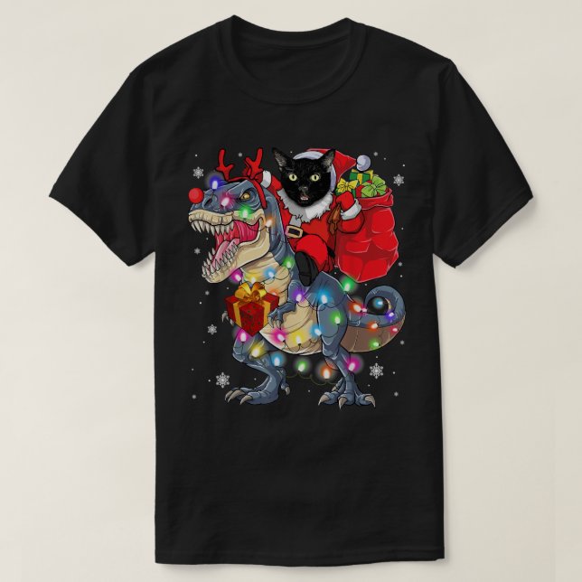 Camiseta Gato montando un dinosaurio en Navidades de Rex re (Diseño del anverso)