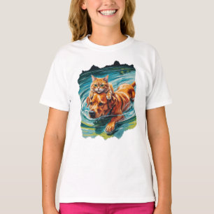 Camiseta ¡Gato montando un perro amigable en el agua!