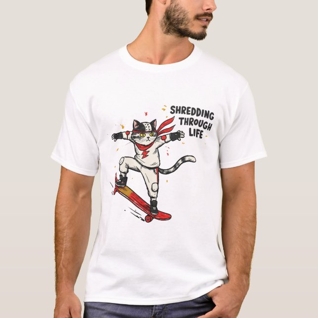 Camiseta Gato montando una patineta (Anverso)