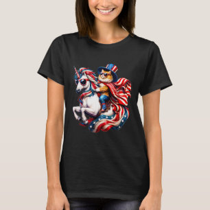 Camiseta Gato Montando Unicornio Bandera Estadounidense 4 D