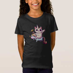 Camiseta Gato montando unicornio con varita mágica