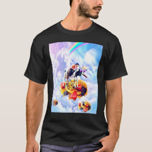 Camiseta Gato montando vaca en nubes y waffles