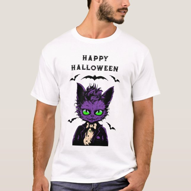 Camiseta Gato morado de Halloween (Anverso)