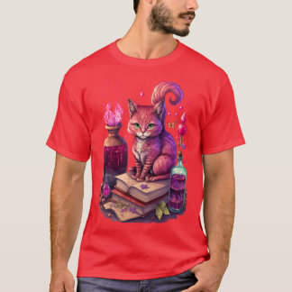 Camiseta Gato morado lindo con libros y hechizos mágicos