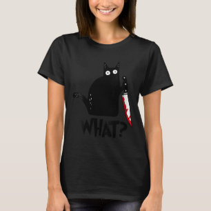 Camiseta Gato Mujer Qué_ Gato Negro Asesino Con Cuchillo