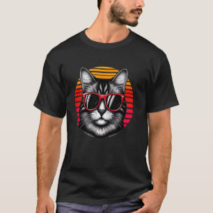 Camiseta Gato Munchkin Gafas de Sol Puesta de Sol Retro Vin
