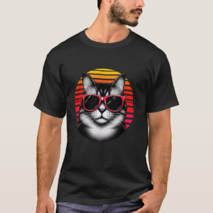 Camiseta Gato Munchkin Gafas de Sol Puesta de Sol Retro Vin