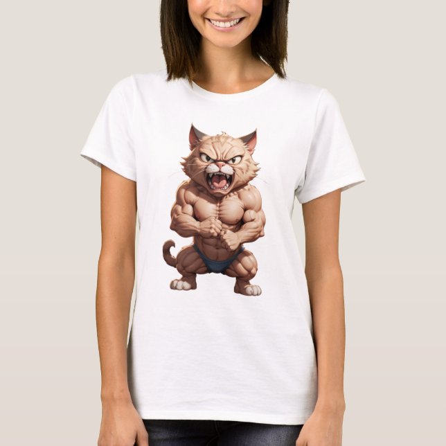 Camiseta Gato musculoso enojado lindo gato gracioso enojado (Anverso)