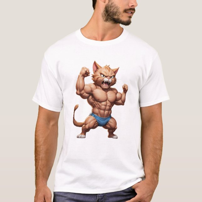 Camiseta Gato musculoso enojado lindo gato gracioso enojado (Anverso)