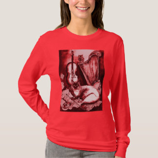 Camiseta GATO MUSICAL CON OWL, rojo, blanco