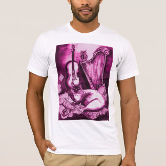 Camiseta GATO MUSICAL, Pink Fuchsia Púrpura y Blanco