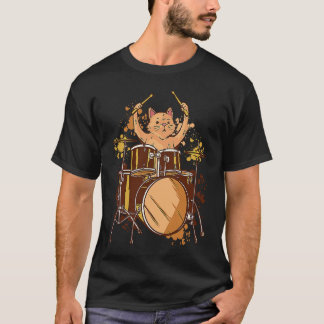 Camiseta Gato músico colorido y bateríaGato realista tocand