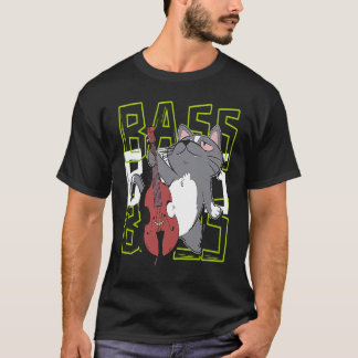 Camiseta Gato Músico de Jazz Contrabajo Tocador de Contraba