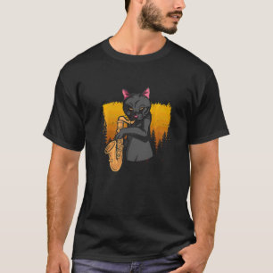 Camiseta Gato Músico Instrumento Musical Música Saxofón