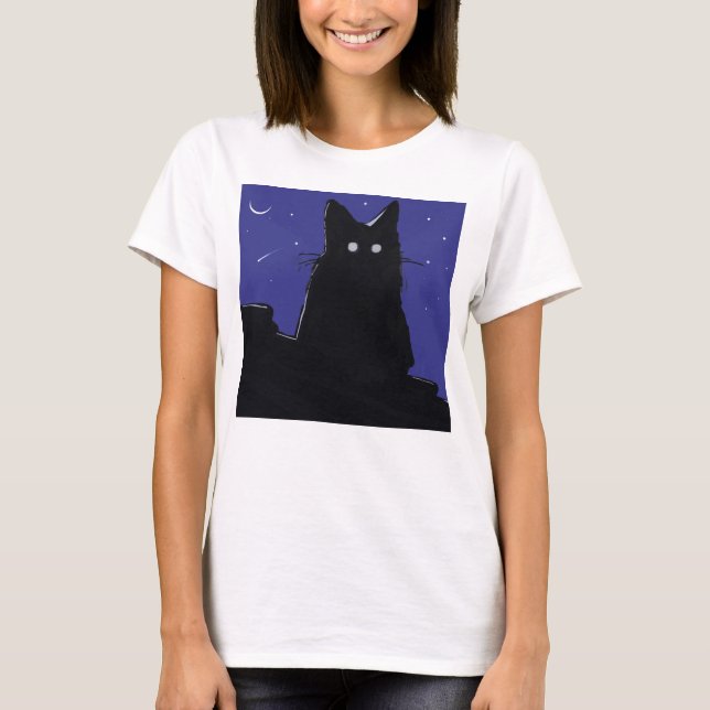 camiseta gato na noite (Anverso)