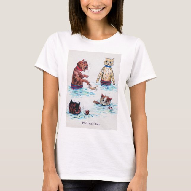 Camiseta Gato nadando en la playa, Louis Wain. (Anverso)