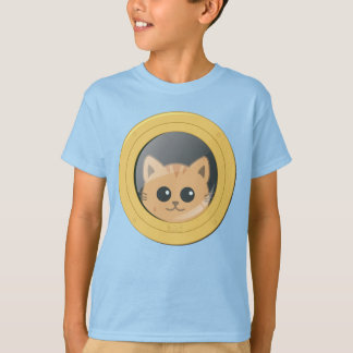 Camiseta Gato Naranja Adorable Mirando a Través de la Escot
