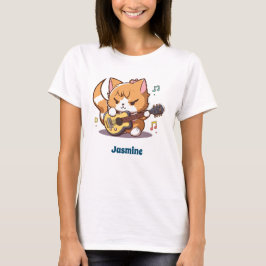 Camiseta Gato Naranja Adorable Tocando Guitarra