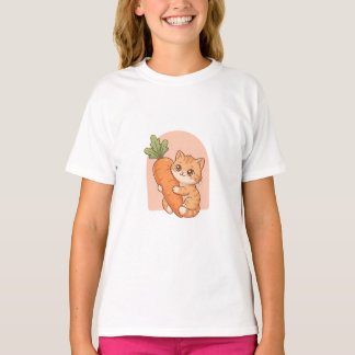 Camiseta Gato Naranja Adorable Zanahoria Niños