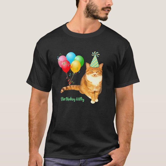 Camiseta Gato Naranja Atigrado Kitty Cumpleaños Con Globos  (Anverso)