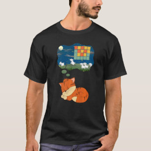 Camiseta Gato Naranja Canela Contando Ovejas Sueño Retro 