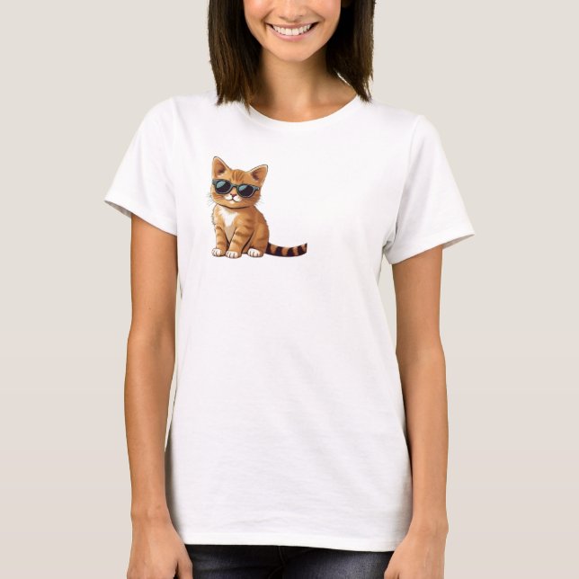 Camiseta gato naranja con gafas de sol, gato gracioso (Anverso)