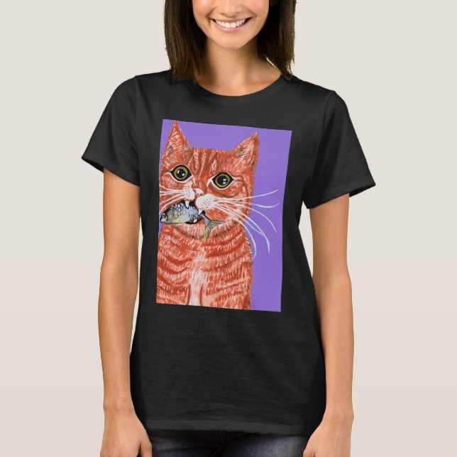 Camiseta Gato naranja con pez en la boca (Anverso)