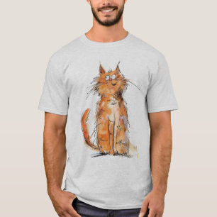 Camiseta Gato Naranja Desaliñado Caprichoso Quirky
