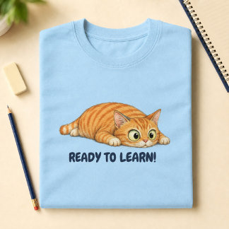 Camiseta Gato Naranja Divertido Listo para Aprender De Vuel