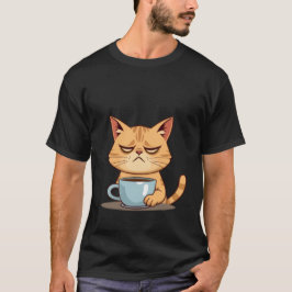 Camiseta Gato Naranja Divertido y Soñoliento Necesita Café 