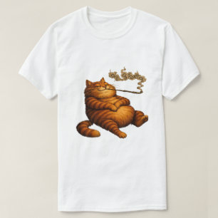 Camiseta Gato Naranja Gordo Fumando Pipa Arte Acogedor Vint