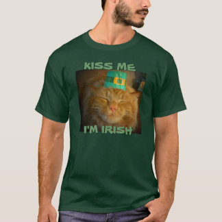 Camiseta Gato naranja irlandés verde quiere un beso