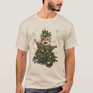 Camiseta Gato Naranja Jengibre Árbol Navidad Navideño Mono 
