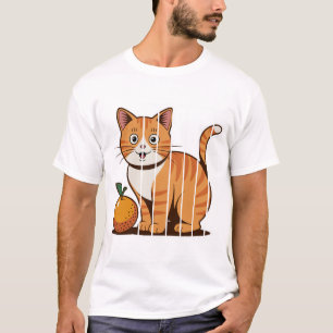 Camiseta Gato Naranja Kawaii Cute Fruta Cítrica Arte Gatito