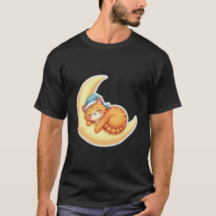 Camiseta Gato Naranja Kawaii Durmiendo en Luna Creciente