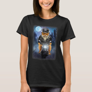 Camiseta Gato naranja motero montando motocicleta, Galaxia 