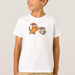 Camiseta Gato Naranja y Búho de Navidad