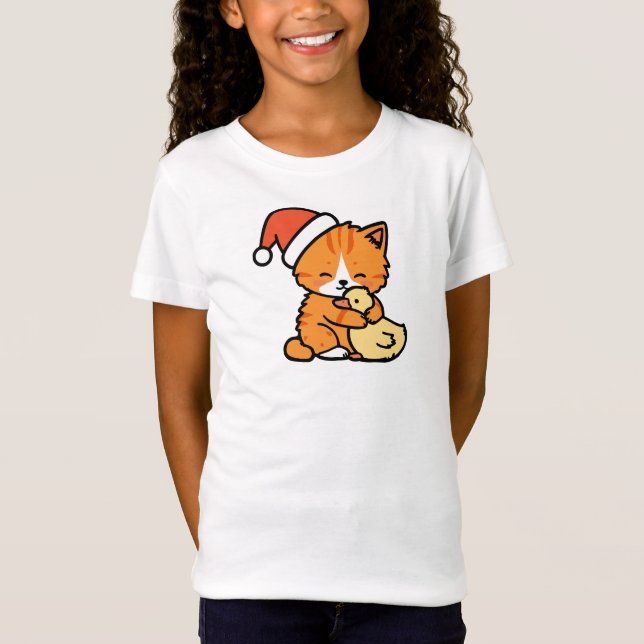 Camiseta Gato Naranja y Ganso de Navidad (Anverso)