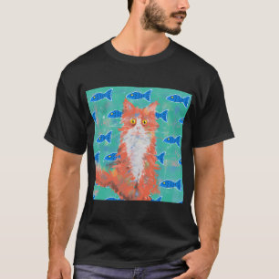 Camiseta Gato Naranja y Pez Azul