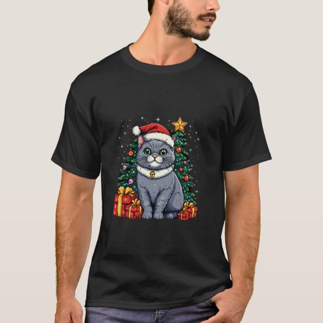 Camiseta Gato navidad con Navidades Gorra British Shorthair (Anverso)