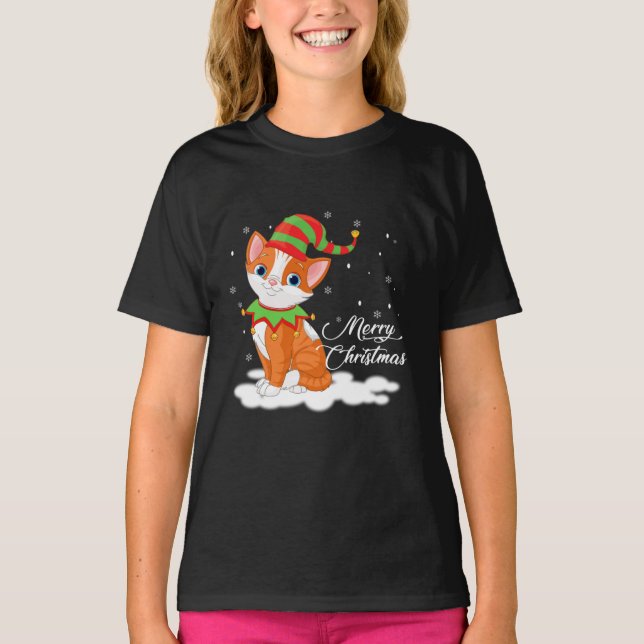 Camiseta Gato Navidad con regalo gracioso de Gorra mayor (Anverso)