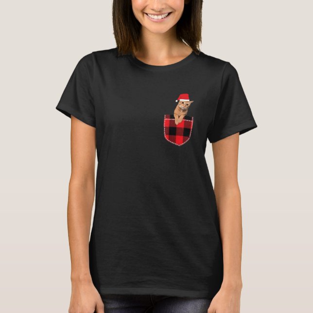 Camiseta Gato navidad Con Sombrero Santa En Bolsillo (Anverso)