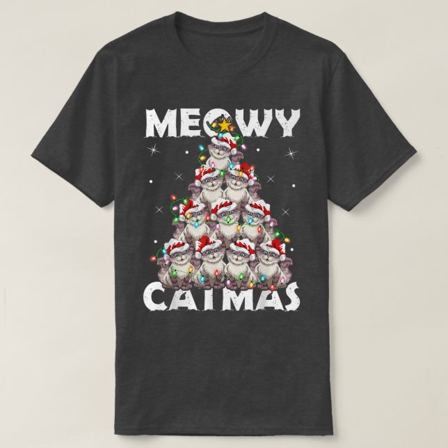 Camiseta Gato Navidad enciende Santa Meowy Catmas Navidades (Diseño del anverso)