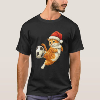 Camiseta Gato Navidad Santa Jugando Fútbol Gato Divertido X