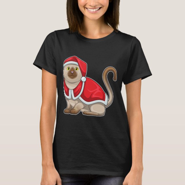 Camiseta Gato Navidad sombrero de Santa (Anverso)
