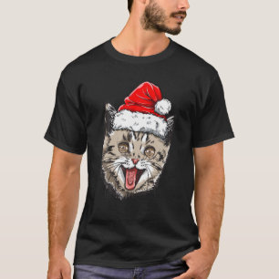 Camiseta Gato Navidades Santa Hat Xmas Niños Chicas Meowy