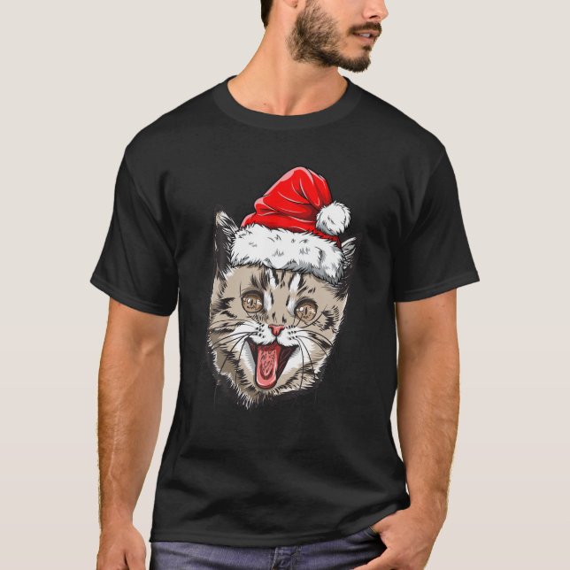 Camiseta Gato Navidades Santa Hat Xmas Niños Chicas Meowy (Anverso)