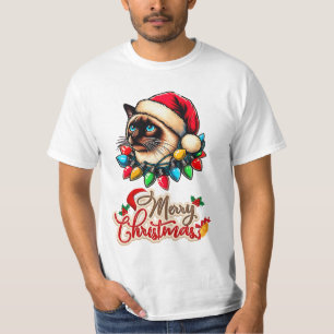 Camiseta Gato Navidades siameses Gorra Navidad