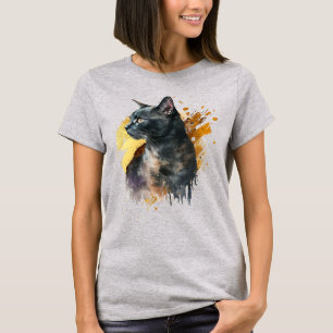 Camiseta Gato negro a la acuarela