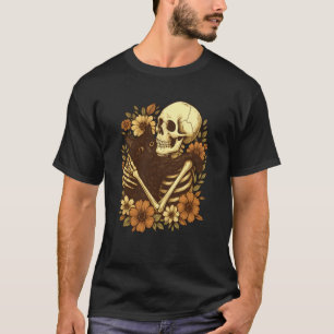 Camiseta Gato negro abrazando esqueleto floral Halloween Lo